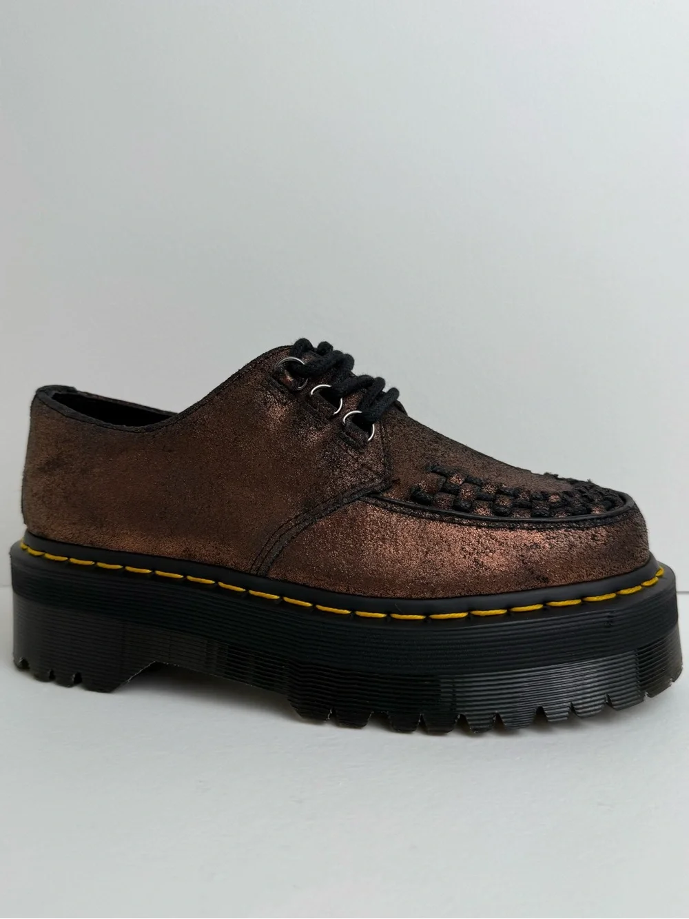 Dr. Martens Ashley Platform Metallic Leather Quad Retro Creeper Oxfords UK 4